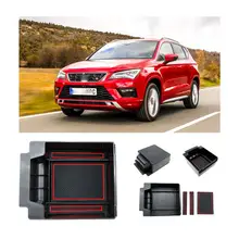RUIYA Anti-slip Pad Armrest Storage Box For Seat Ateca 2019 Car Center Console Organizer,Car Interior Holder Secondary Container
