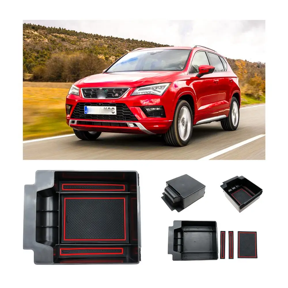 RUIYA Armrest Storage Box For Ateca 2017 2018 2019 Car Center Console Non-slip Stowing Tidying Holder Secondary Container