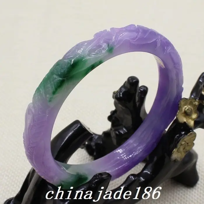 

63mm Chinese Hand-carved Lavender Purple Green Jadeite Jade Bracelet Bangle 1534 10.20 40