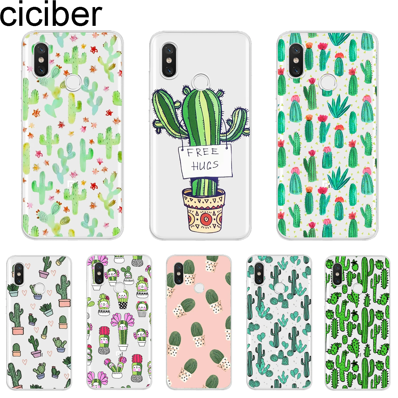 

ciciber For Xiaomi MIX MAX 3 2 1 S Pro MI A2 A1 9 8 6 5 X 5C 5S Plus Lite SE Pocophone F1 Phone Cases Soft TPU Cute Plant Cactus