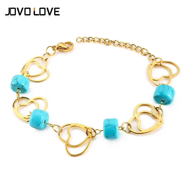 

Gold Bangle Bracelet Bohemian Jewelry Turquoises Bracelets Lovely Silver Chain Heart Women Bracelets for Party Wedding