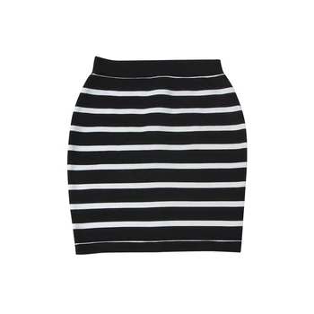 

KLEEZY new fashion 2018 casual office lady striped black&White above knee mini pencil skirts DHH4042