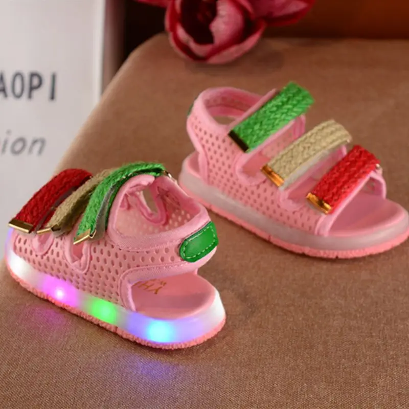 1 Pair Children Shoes Summer Boy Baby Sandals Girls Open Toe Soft Bottom Flashing Kids Beach Shoe