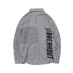 Печатные корейский Рубашка в полоску Для мужчин с длинным рукавом японский Уличное платье Для мужчин s рубашка Повседневное хип-хоп Винтаж