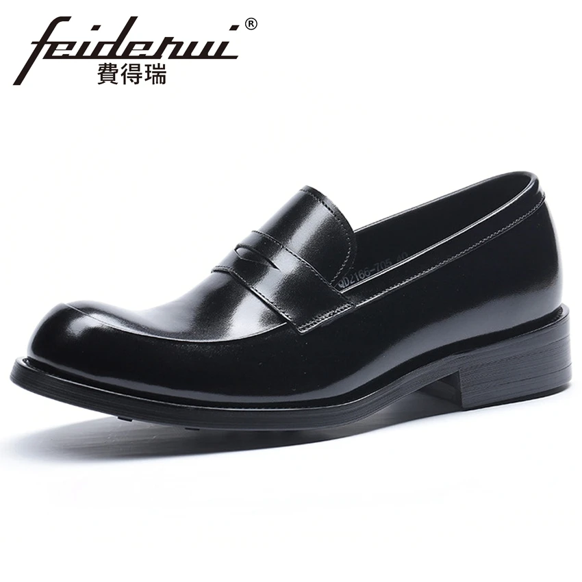 

Classic Genuine Leather Men's Loafers Round Toe Slip on Man Footwear Height Increasing Handmade Comfortable Casual Shoes HMS131