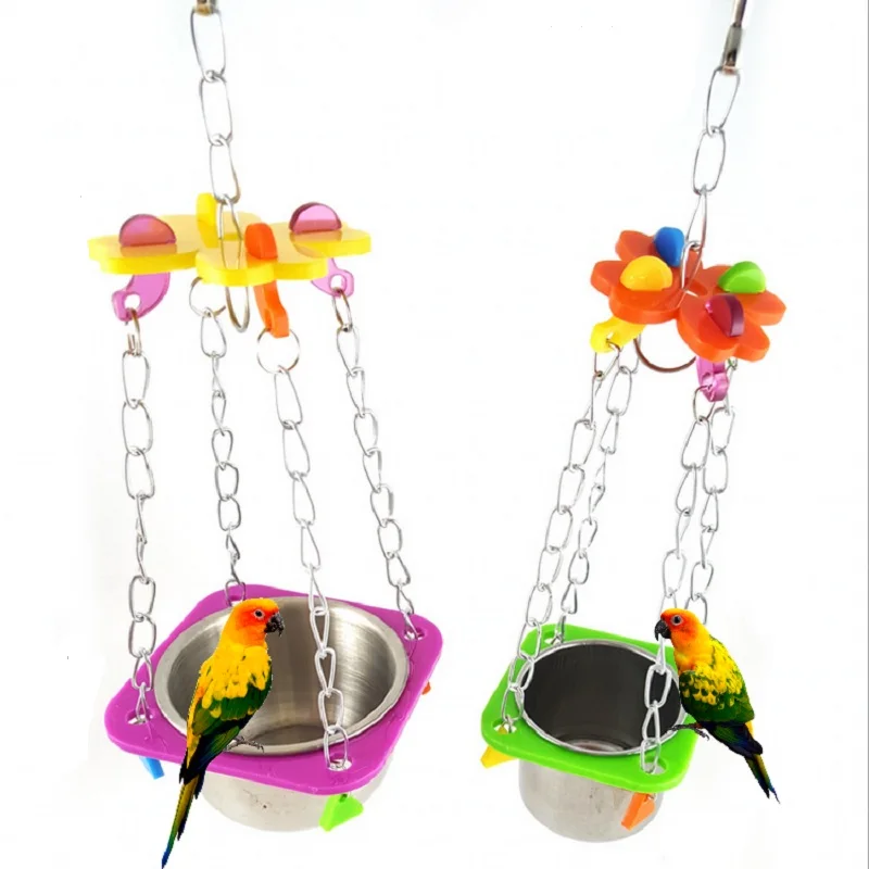 WHISM Stainless Steel Pet Bird Parrot Acrylic Toys Bird Bowl Food Fruit