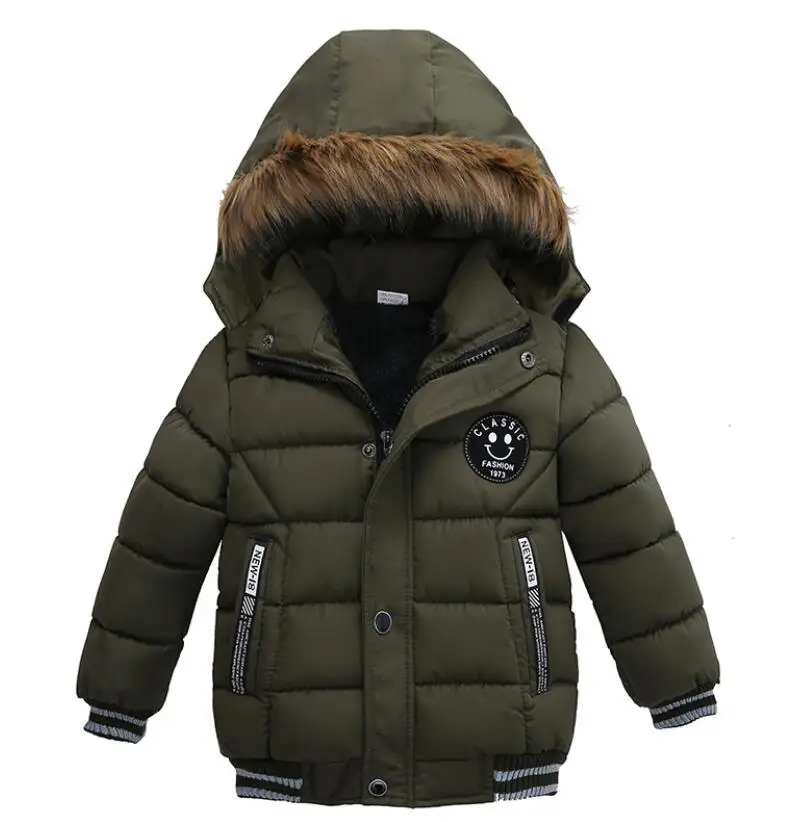 Одежда для малышей зимняя куртка для мальчиков повседневная хлопковая куртка с капюшоном для малышей Детские топы, верхняя одежда для маленьких мальчиков 1-5 лет, пальто с мехом для активных детей - Цвет: green