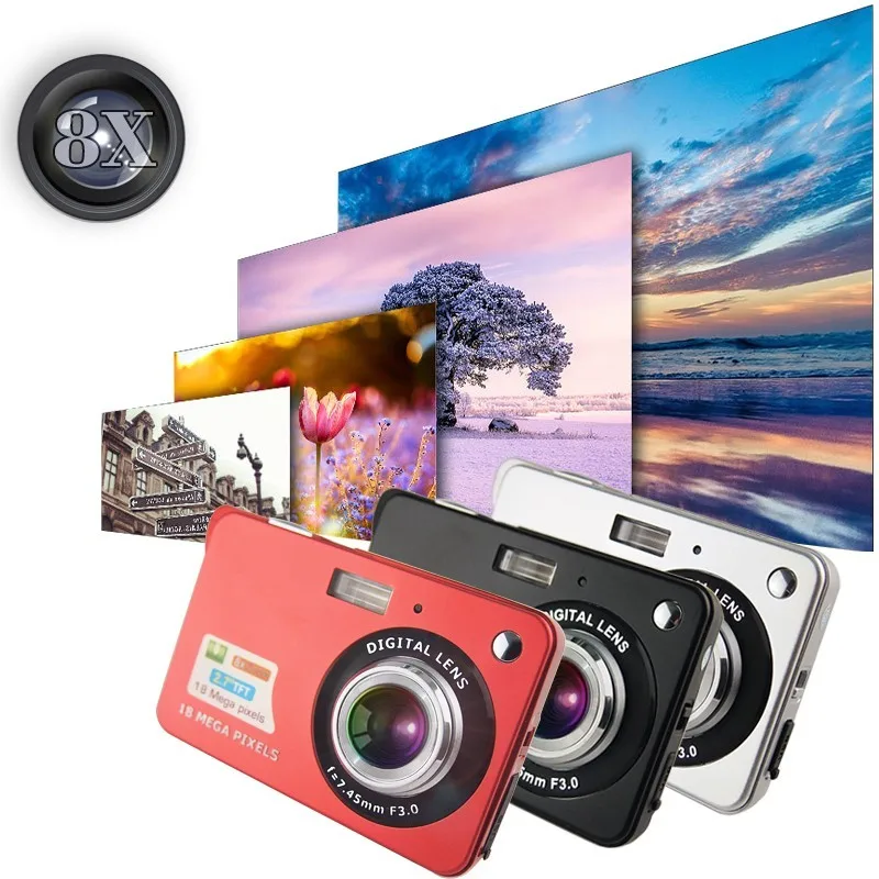 

High Quality! 1280 * 720 HD Mini Digital Camera 18MP 2.7" TFT 8x Zoom Smile Capture Anti-shake Video Camcorder