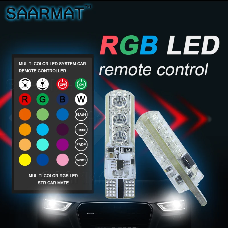 1 Pair T10 W5W 194 RGB LED Clearance Light Lamp Parking Bulb Colorful Car Interior with Remote Control | Автомобили и мотоциклы