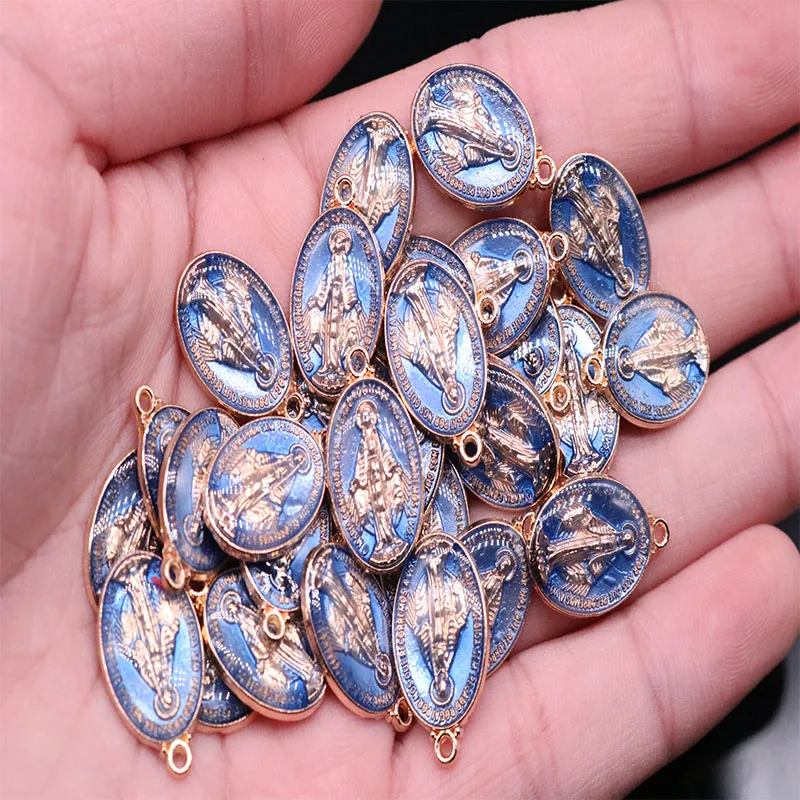 Религиозный подарок Mary Sacred Heart Charm религиозная медаль из синего золота 100