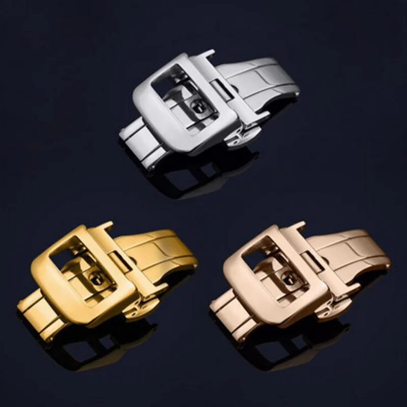 

18mm Stainless Steel Watch Band Buckle Strap Rose Gold Silver For JAEGER Master Control Reverso Butterfly Folding Buckle Clasp
