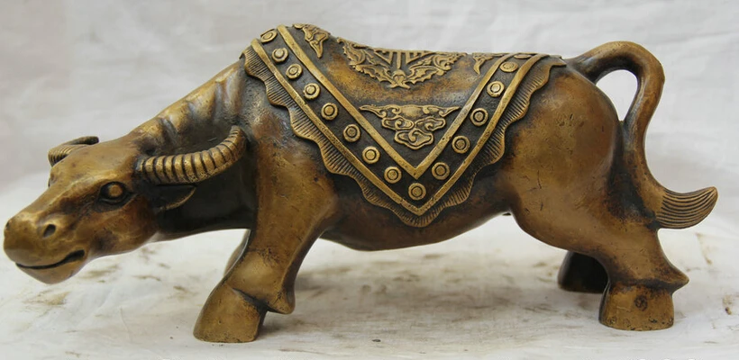 

song voge gem S5784 12" China Chinese Copper Folk Zodiac Year Bull Oxen Statue sculpture Feng Shui