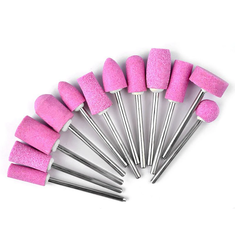 12PCS Quartz Pink Nail Buffer Drill Bit Silicone Rubber Milling Cutter
