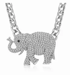 Blingbling заявление горный хрусталь Слон цепочки и ожерелья хип хоп костюм животных Ювелирные изделия с Коренастый металлической цепочк