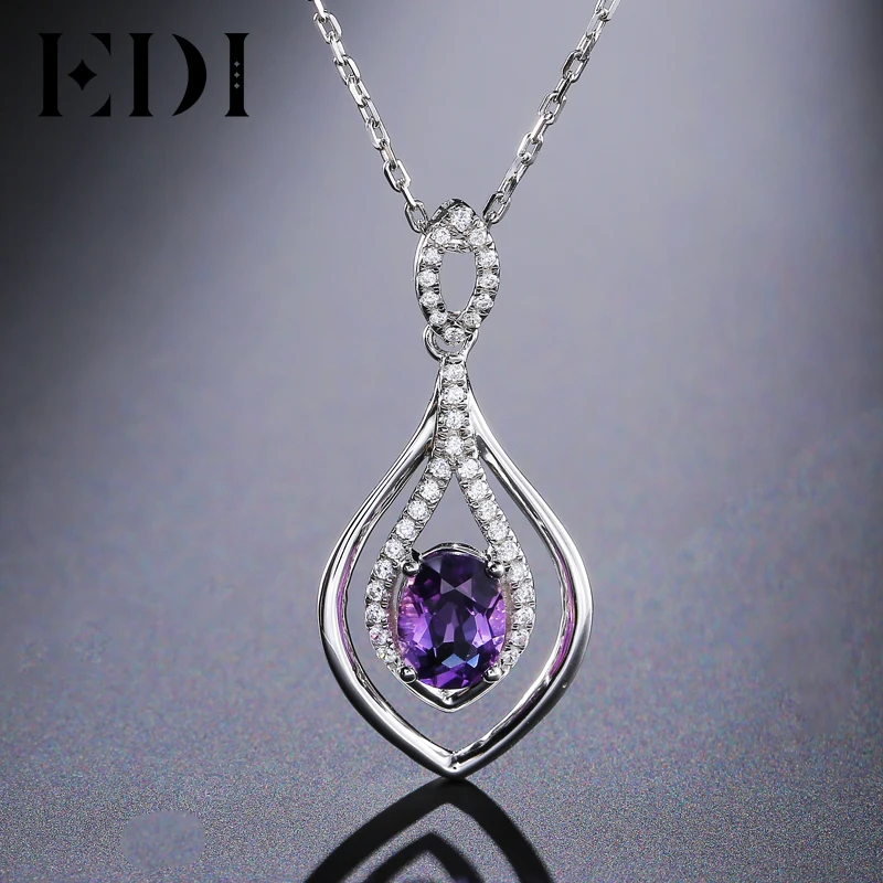 EDI Oval 2ct Natural Purple Gemstone Amethyst Pendant 925 Sterling Silver Chain Necklace Birthstone Fine Jewelry For Women