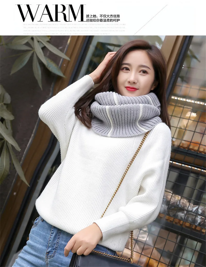 VISROVER Free Shipping Kniited Scarf Lic Winter Women Round Scarfs Infinity Snood Ladies Stripe Ring Loop Scarf  Unisex Circle  (12)