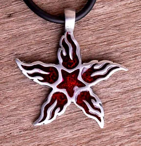 Flaming Shooting Star Pewter Pendant w Black Necklace_th1 | Украшения и аксессуары