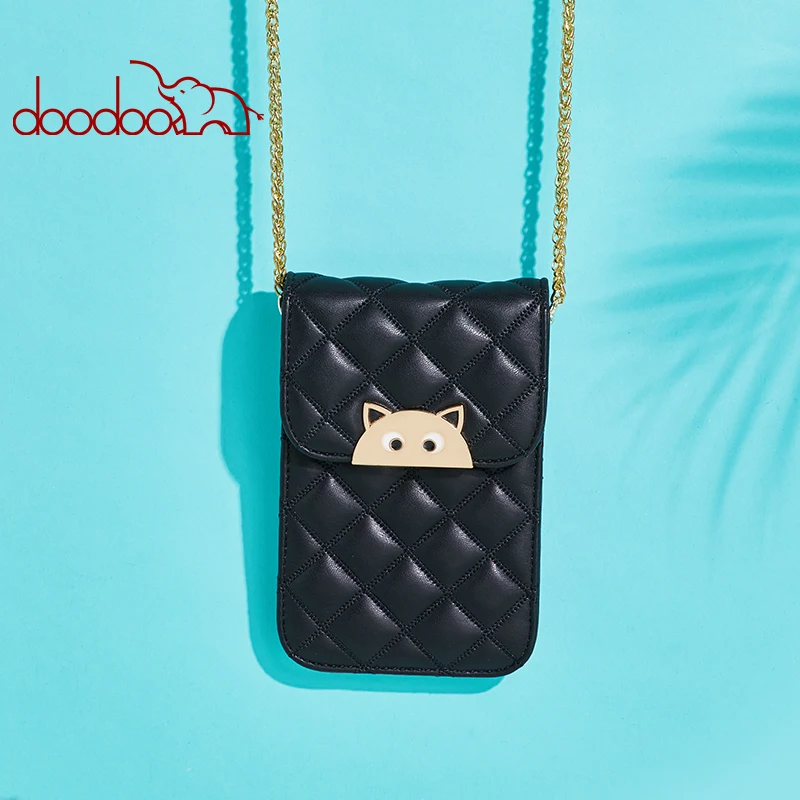 

2018 new women fashion mini cell phone bag pu leather and with cat sequined chains D8682