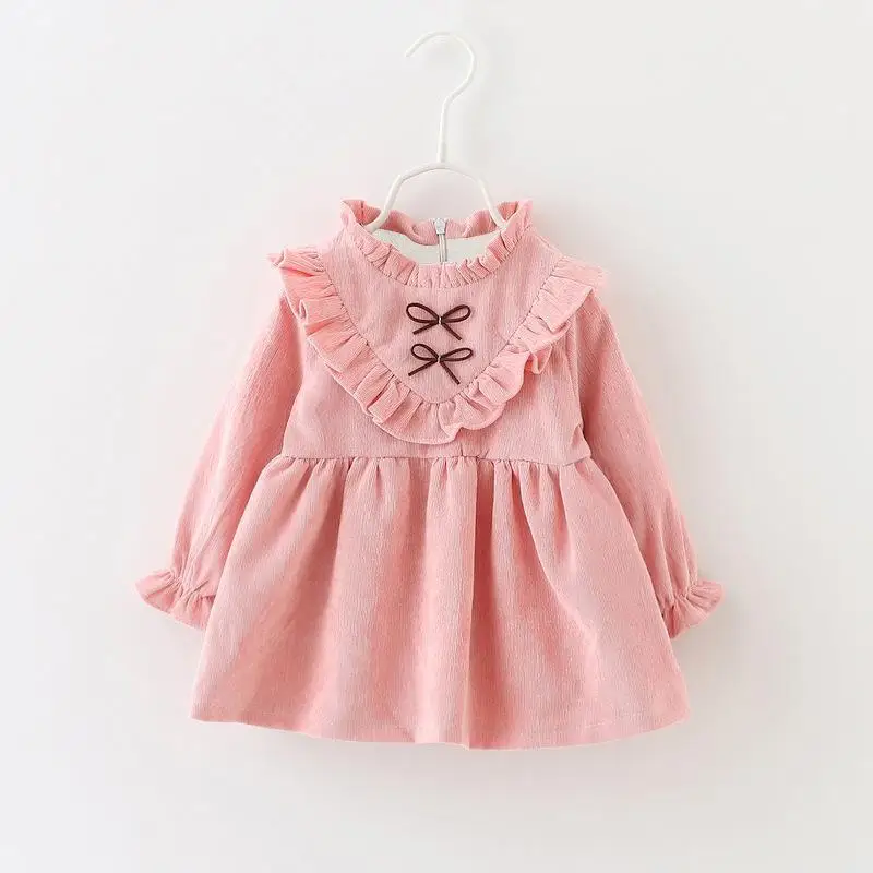 

2017 New Fashion Children Dress Long Sleeve Fashion Girls Clothing Baby Costume Floral Lace Bow Winter Warm Girls Princess Dress