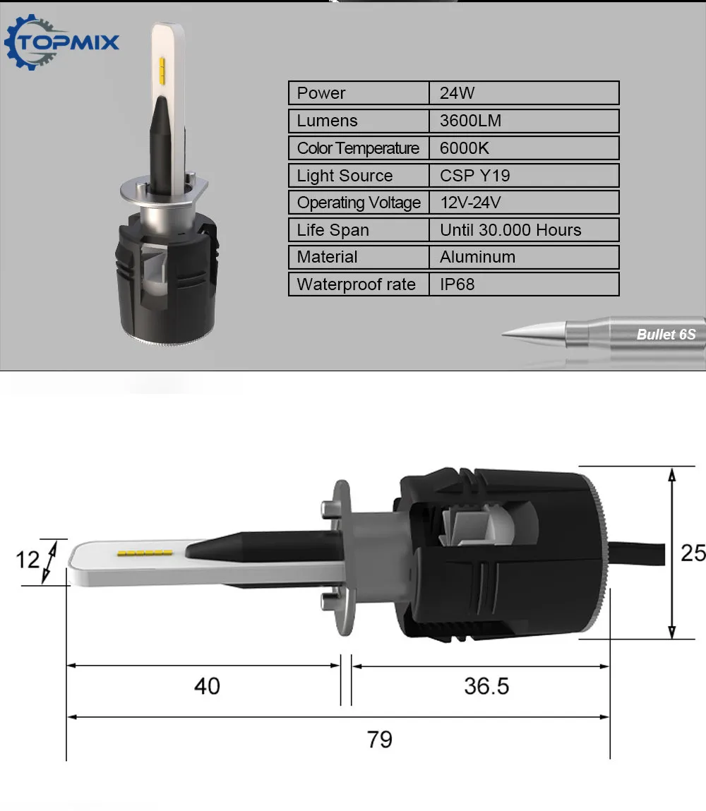 BT6S-H1 48W 7200LM LED Headlight 3