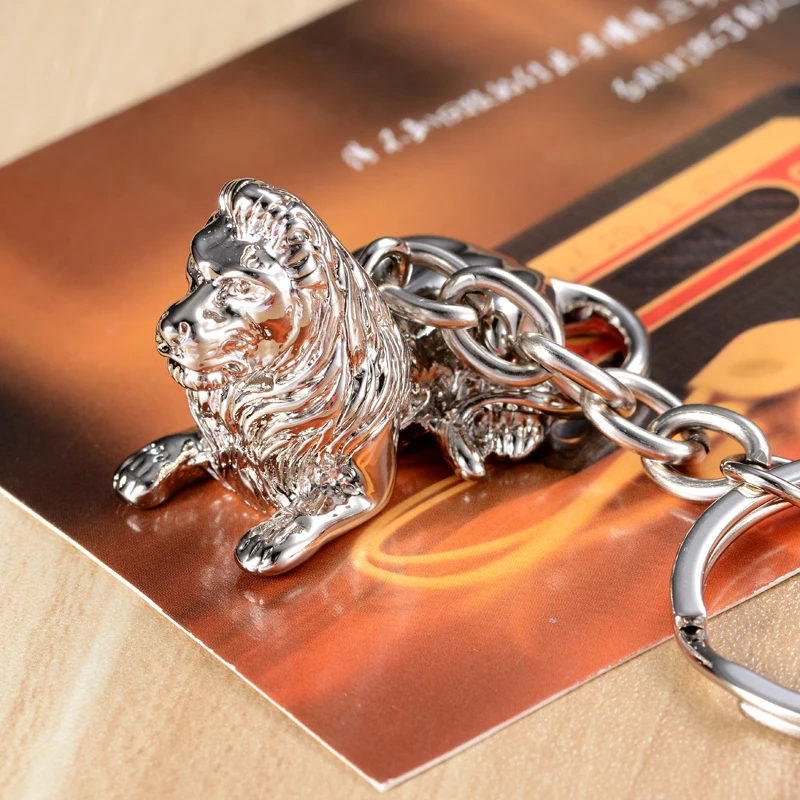 

3D Sitting Noble Lion Key chain Silver Metal Key Ring Majesty Keychain Rock Style Key Personalized Gold Gift