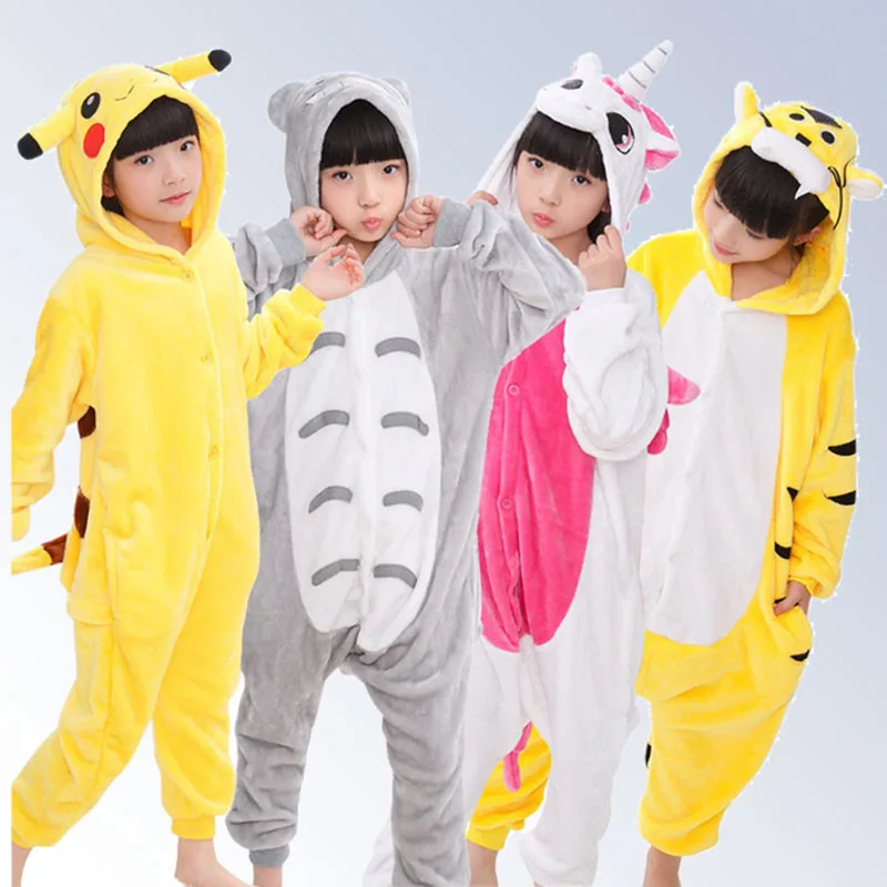 Animal Children Pajamas Set Flannel Hooded Stitch Unicorn Panda Pajamas Onesies Cosplay Kids Sleepwear For Boys Girls 4-12Year