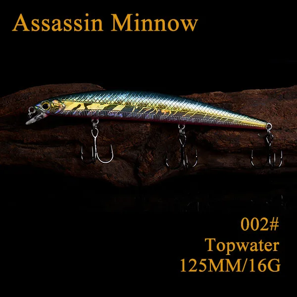 Assassin Topwater/приостановление/медленно опускается на дно Minnow приманки для ловли рыбы, 125MM16G/125MM14. 5G/130 мм 13,5 г - Цвет: Topwater 002