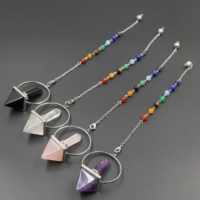 

Free Shipping Natural Stone Pendulum For Dowsing Hexagonal Prism Pyramid White Pink Crystal Obsidian Pendants
