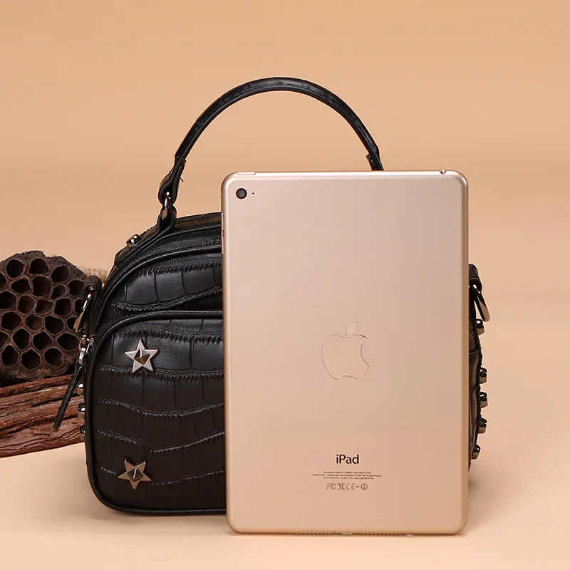 Fashion Europe and the United States stone pattern women leather handbags stars decorative shell-shaped women messenger bags