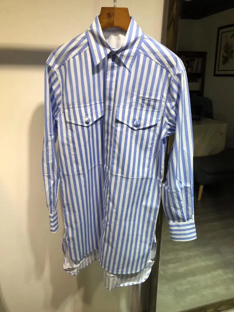 

2019 new ladies fashion sexy long-sleeved lapel striped dress 0621