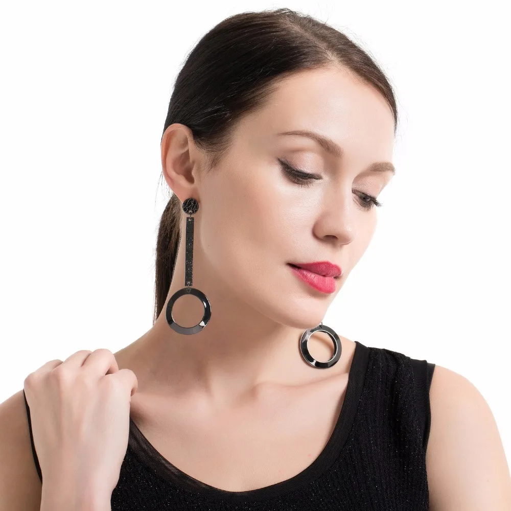 

Fashion Gun Black/Gold Color Drop Earrings For Women Accessories Simple Metal Hollow Round Long Earings Pendientes