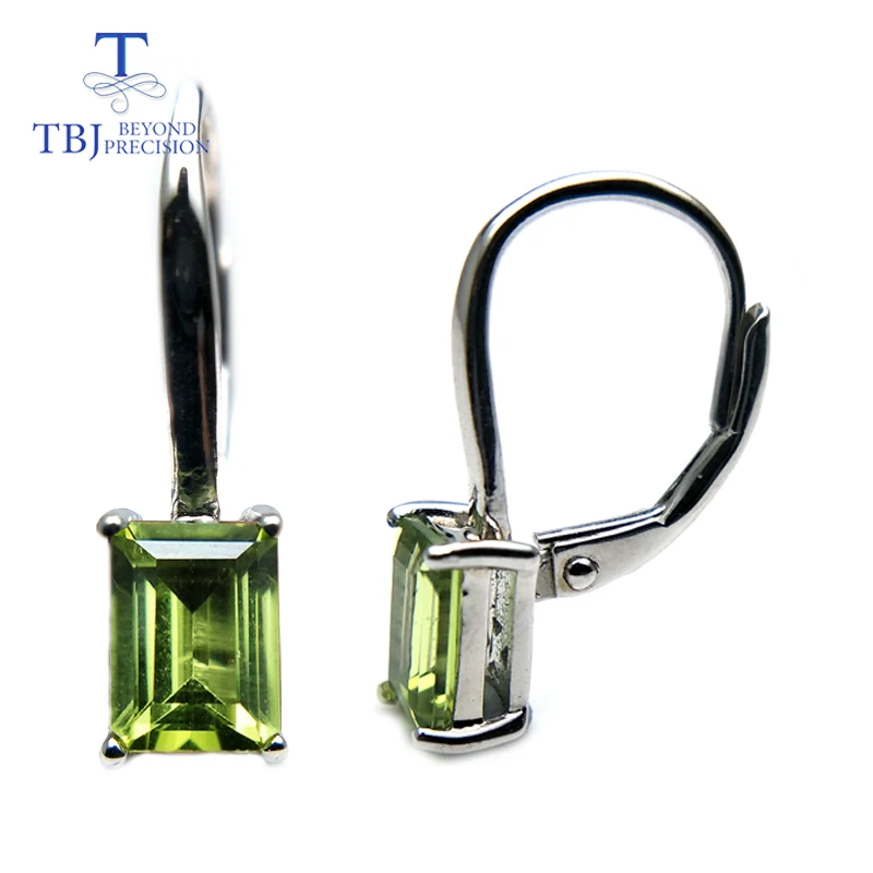 

TBJ,new product with natural peridot oct 5*7mm gemstone and clasp earrings 925 sterling fine jewelry for women wear best gift