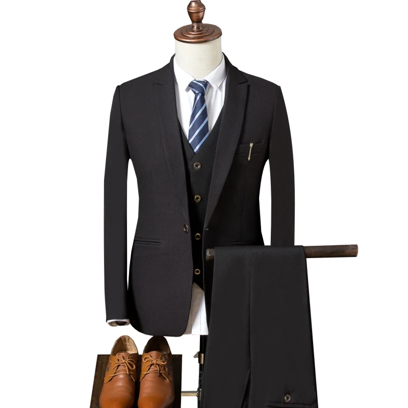 

Jacket+Vest+Pants Men Slim Fit Suits men's Wedding blazers Pants Business Formal Wear High quality male casual suit set trousers