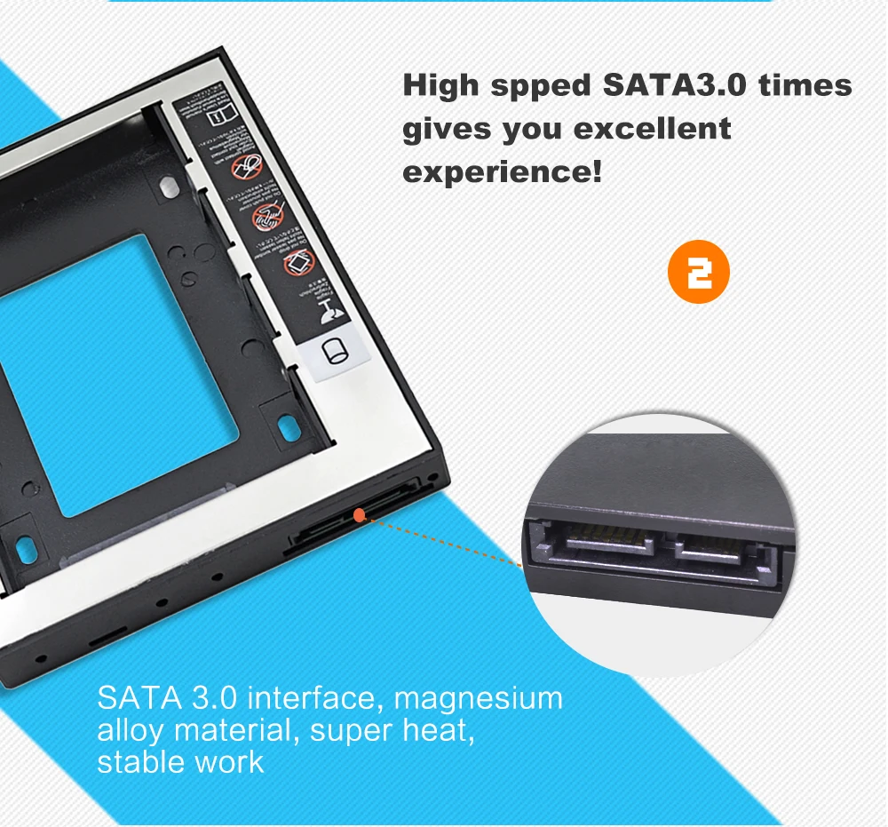 TISHRIC Универсальный алюминиевый пластиковый 2-ой HDD Caddy 12,7 мм SATA3.0 CD-ROM 7-12,5 мм 2," SSD чехол для жесткого диска для ноутбука