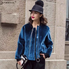 Wreeima Новое весеннее осеннее пальто Женская бархатная короткая куртка на молнии мотоциклетная куртка винтажная куртка-бомбер женская верхняя одежда