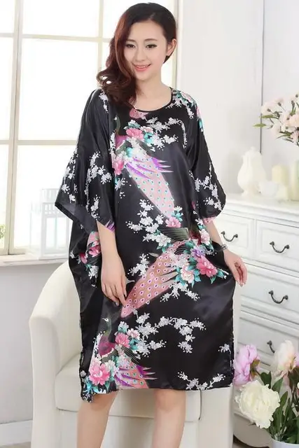 Red Chinese Traditional Women's Robe Silk Rayon Nightgown Kaftan ...
