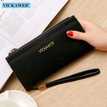 

VICKAWEB Trifold Wallet Women Wristlet Ladies Long Fashion Solid Money Purse Female Zipper Hasp Womens Wallets And Purses Clutch
