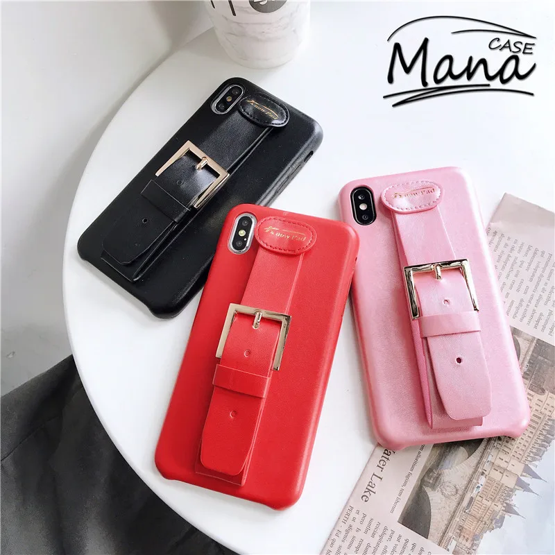 

Lxuruy Fashion Bracket Function Wristband Phone Case For iPhone X XS MAX XR 6 6s 7 8 Plus For Leather Back Cover Cases