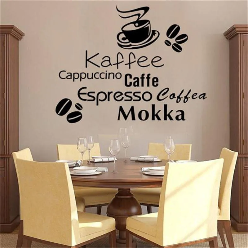 Модные Kaffee капучино Caffe буквы наклейки на стены дома Кофе магазин Украшения для кухни Diy виниловые наклейки декоративные печати плакат