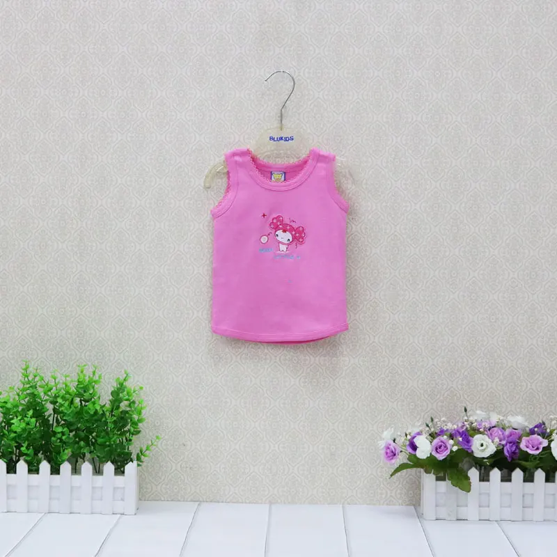 Детские хлопчатобумажные рубашки без рукавов с круглым воротником для мальчиков и девочек; летняя блузка г.; маленький Q; стиль; Детские костюмы с вышивкой - Цвет: Розовый