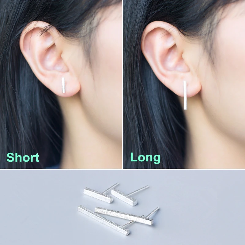 Hot Sale Silver Square Bar Earrings Minimalist Style Rectangle Geometric Shapes Stud Earrings For Women Jewelry 2016