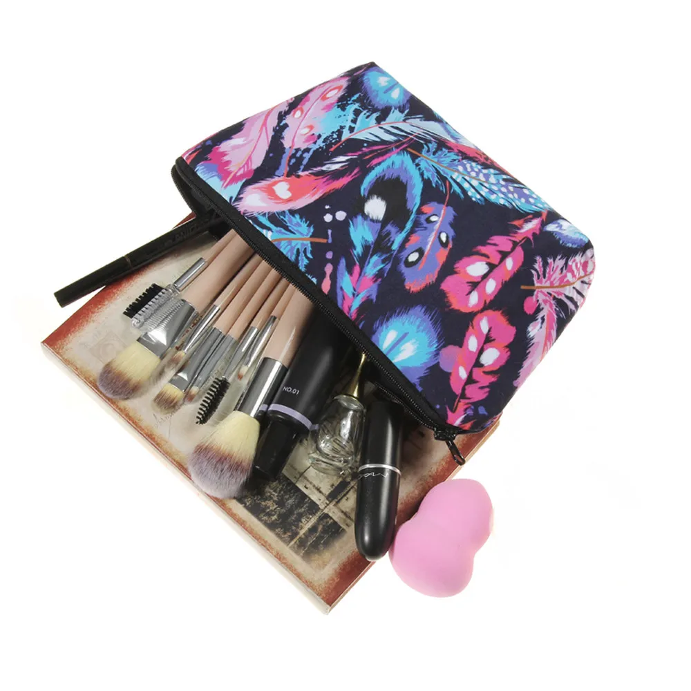 

2018 New Style Makeup Cosmetic Zipper Bag Case Pouch in Colorful Feather Design Make up Bag C529