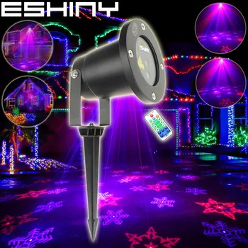 

ESHINY Outdoor Remote R&B Laser 12 Snowflake Patterns Projector Holiday House Dance Xmas Tree Wall Landscape Garden Light T226D4