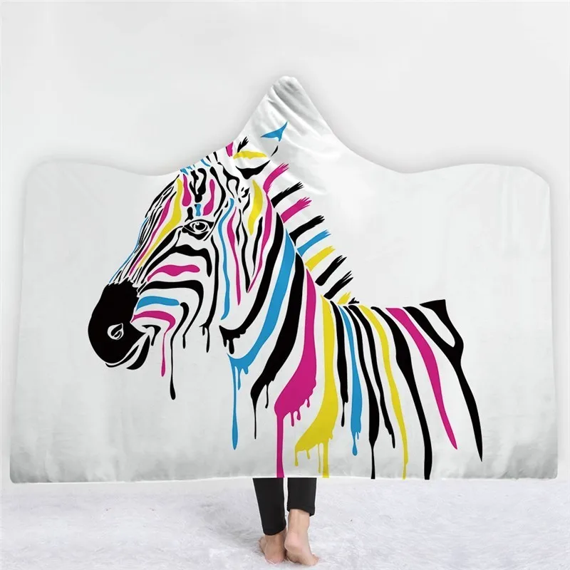 Newest Zebra Pattern Wearable Hooded Throw Blanket Sofa Fleece Fabric