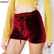 Женские бархатные шорты, повседневные шорты со шнуровкой и средней талией, сексуальные обтягивающие шорты для женщин, модные велюровые осенние шорты