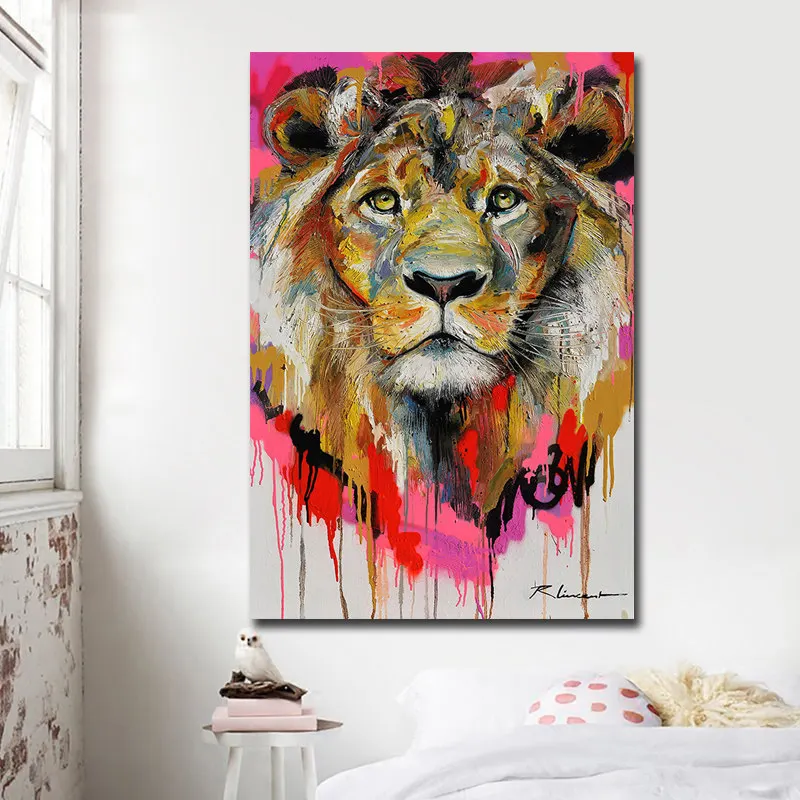 Дешевая настенная живопись на холсте Абстрактная картина с животными Красочный Плакат со львом принт домашний Декор без рамки для дропшиппинг