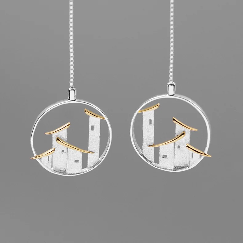 

CMAJOR Designer 925 Sterling Silver Gold Plated Houses Dwelling Drop Earrings Women Girls Original Fine Jewelry Wholesale
