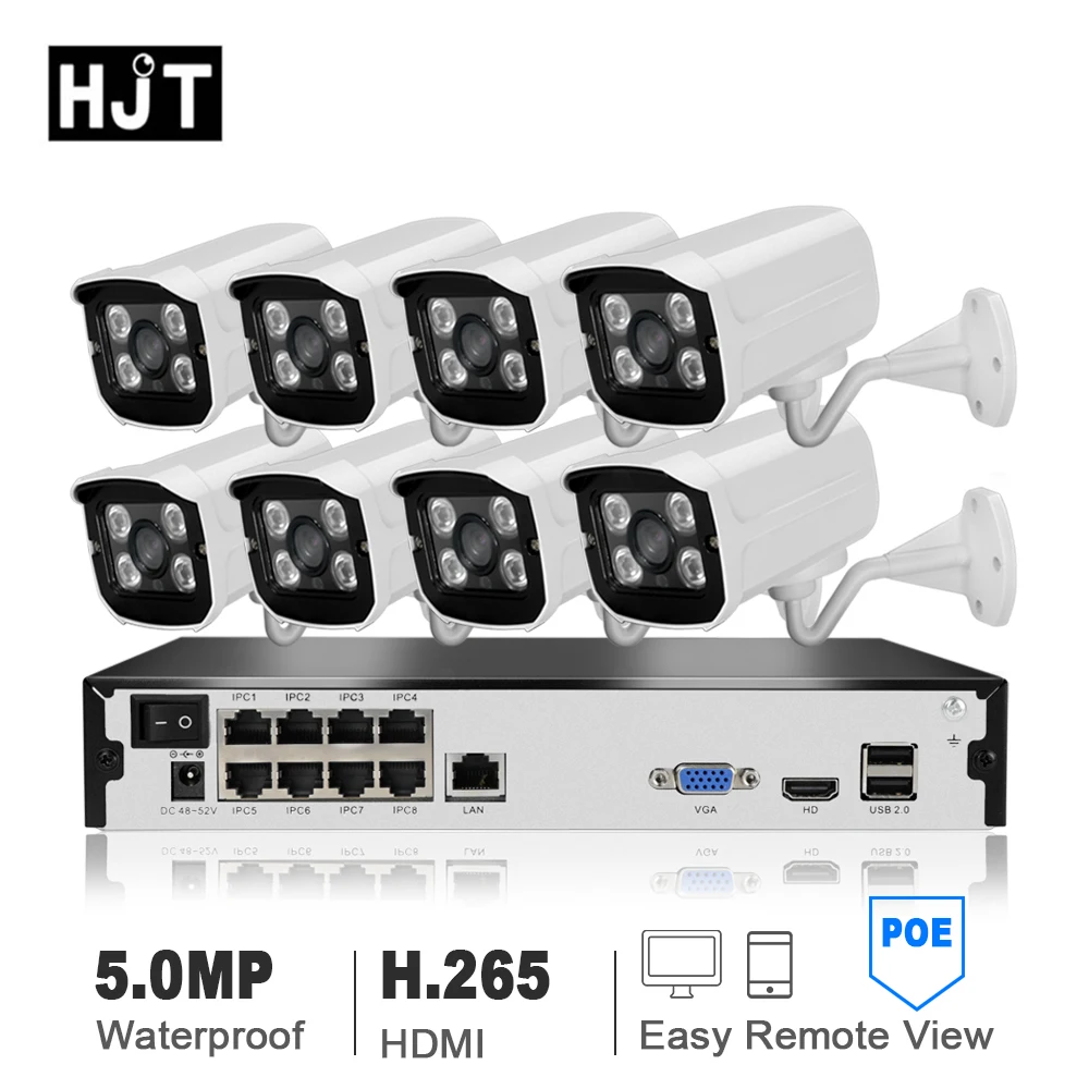 

HJT H.265 IP Camera 8CH POE NVR 8CH 5.0MP POE CCTV Camera Kit Outdoor Waterproof 4IR Night Vision Onvif 2.4 AEeye APP