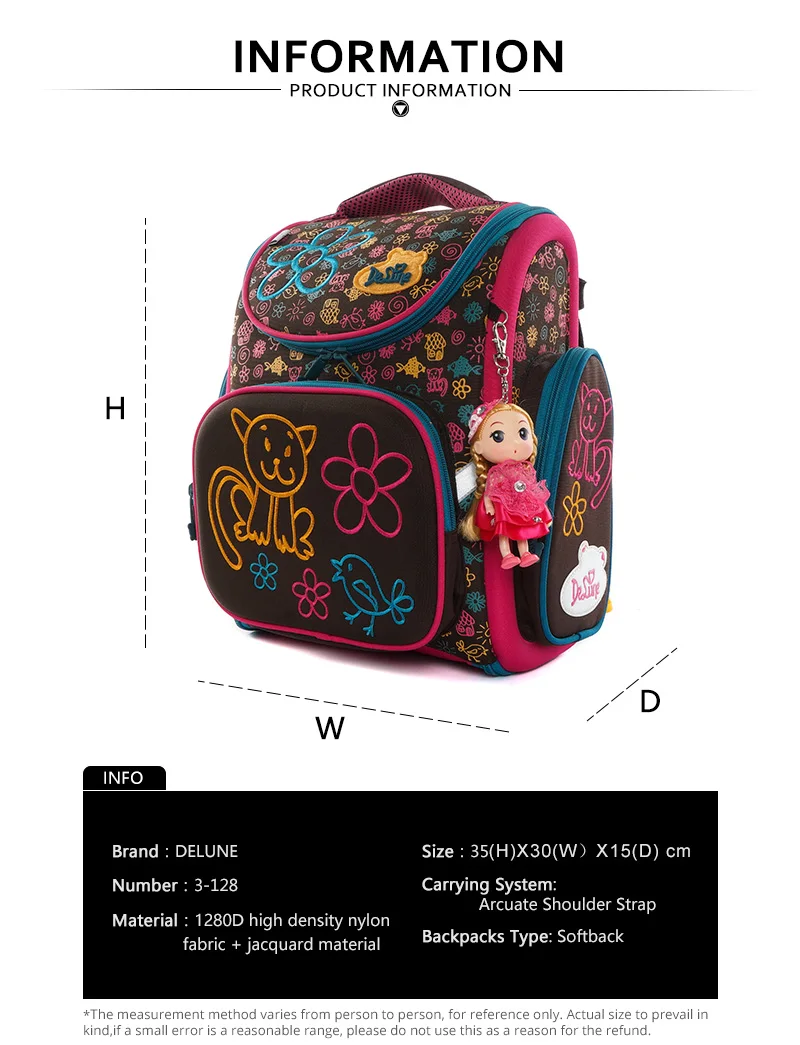 Delune брендовые новые 3D Милые Мультяшные кошки медведь красивые школьные сумки для детей девочек водонепроницаемые складные ортопедические школьные рюкзаки