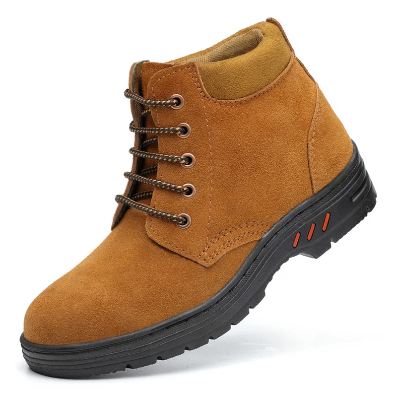 

Hohner Work Boots Men Steel Toe Outdoor Cow Suede Ventilation Wear-resisting Shoes Puncture Proof Safety Shoes Plus Size Camel